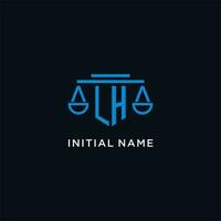 LH monogram initial logo with scales of justice icon design inspiration vector