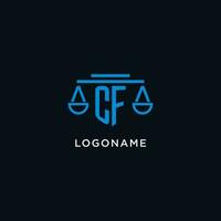 CF monogram initial logo with scales of justice icon design inspiration vector