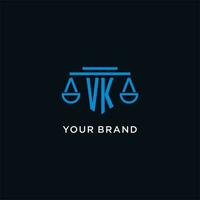 VK monogram initial logo with scales of justice icon design inspiration vector