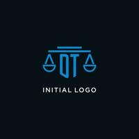 dt monograma inicial logo con escamas de justicia icono diseño inspiración vector