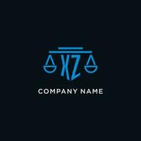 XZ monogram initial logo with scales of justice icon design inspiration vector