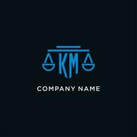 KM monogram initial logo with scales of justice icon design inspiration vector