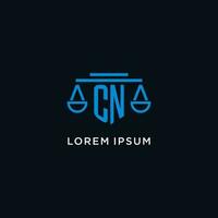 CN monogram initial logo with scales of justice icon design inspiration vector