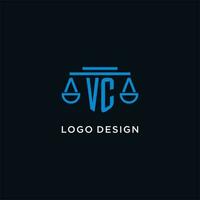 vc monograma inicial logo con escamas de justicia icono diseño inspiración vector