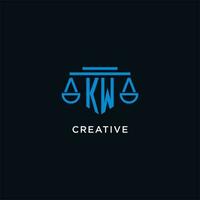 KW monogram initial logo with scales of justice icon design inspiration vector