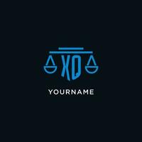 XQ monogram initial logo with scales of justice icon design inspiration vector
