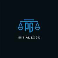 PG monogram initial logo with scales of justice icon design inspiration vector