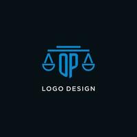 OP monogram initial logo with scales of justice icon design inspiration vector