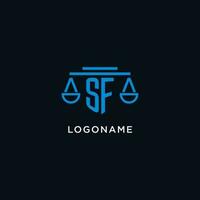 SF monogram initial logo with scales of justice icon design inspiration vector