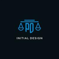 PO monogram initial logo with scales of justice icon design inspiration vector