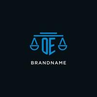 OE monogram initial logo with scales of justice icon design inspiration vector