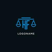 HF monogram initial logo with scales of justice icon design inspiration vector