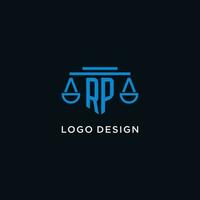 RP monogram initial logo with scales of justice icon design inspiration vector