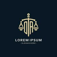OA initial logo with scale of justice and shield icon vector