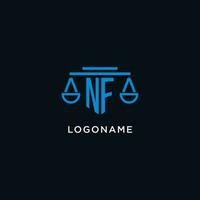 NF monogram initial logo with scales of justice icon design inspiration vector