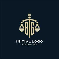 BG initial logo with scale of justice and shield icon vector