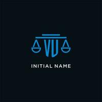VU monogram initial logo with scales of justice icon design inspiration vector