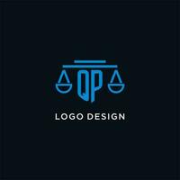 QP monogram initial logo with scales of justice icon design inspiration vector