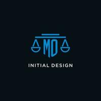 MO monogram initial logo with scales of justice icon design inspiration vector
