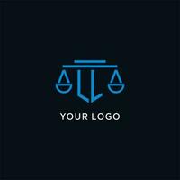 LL monogram initial logo with scales of justice icon design inspiration vector