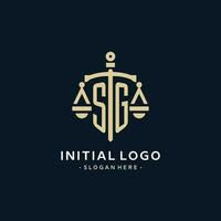 sg inicial logo con escala de justicia y proteger icono vector