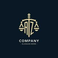 AZ initial logo with scale of justice and shield icon vector