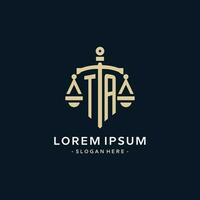 TA initial logo with scale of justice and shield icon vector