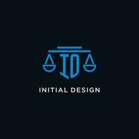 IO monogram initial logo with scales of justice icon design inspiration vector