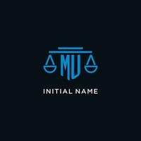 MU monogram initial logo with scales of justice icon design inspiration vector