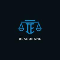 IE monogram initial logo with scales of justice icon design inspiration vector