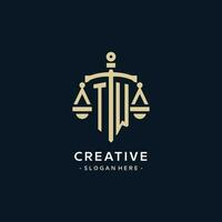 TW initial logo with scale of justice and shield icon vector