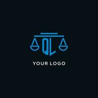 QL monogram initial logo with scales of justice icon design inspiration vector