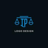 IP monogram initial logo with scales of justice icon design inspiration vector