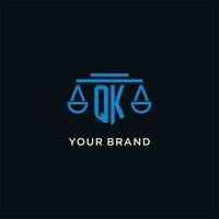 QK monogram initial logo with scales of justice icon design inspiration vector