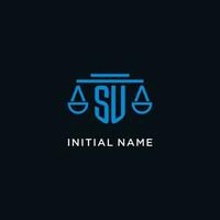 SU monogram initial logo with scales of justice icon design inspiration vector