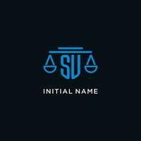 SU monogram initial logo with scales of justice icon design inspiration vector