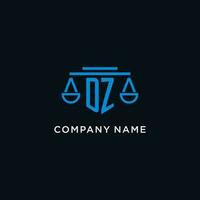 DZ monogram initial logo with scales of justice icon design inspiration vector