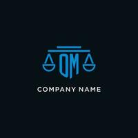 OM monogram initial logo with scales of justice icon design inspiration vector