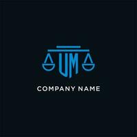 UM monogram initial logo with scales of justice icon design inspiration vector