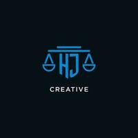 HJ monogram initial logo with scales of justice icon design inspiration vector
