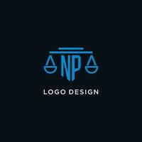 NP monogram initial logo with scales of justice icon design inspiration vector