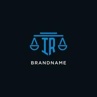 IR monogram initial logo with scales of justice icon design inspiration vector