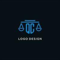 QC monogram initial logo with scales of justice icon design inspiration vector