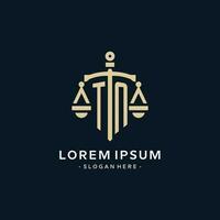 TN initial logo with scale of justice and shield icon vector
