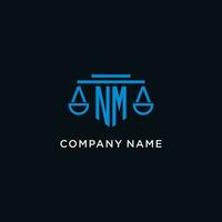 NM monogram initial logo with scales of justice icon design inspiration vector