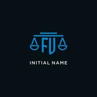 fu monograma inicial logo con escamas de justicia icono diseño inspiración vector