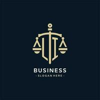 LI initial logo with scale of justice and shield icon vector