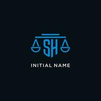 SH monogram initial logo with scales of justice icon design inspiration vector