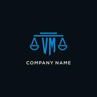 VM monogram initial logo with scales of justice icon design inspiration vector