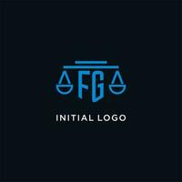 FG monogram initial logo with scales of justice icon design inspiration vector